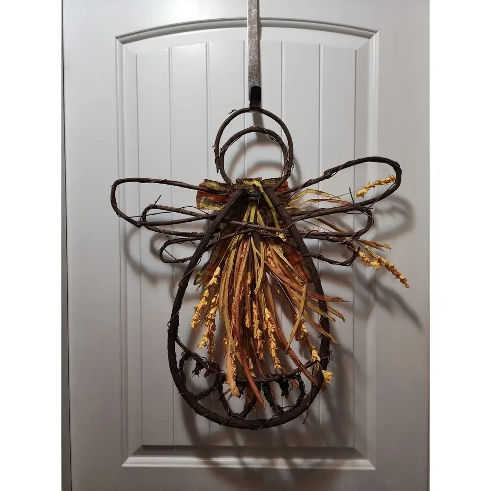 Handmade Grapevine Fall Autumn Thanksgiving Angel Wreath Door Decor 23
